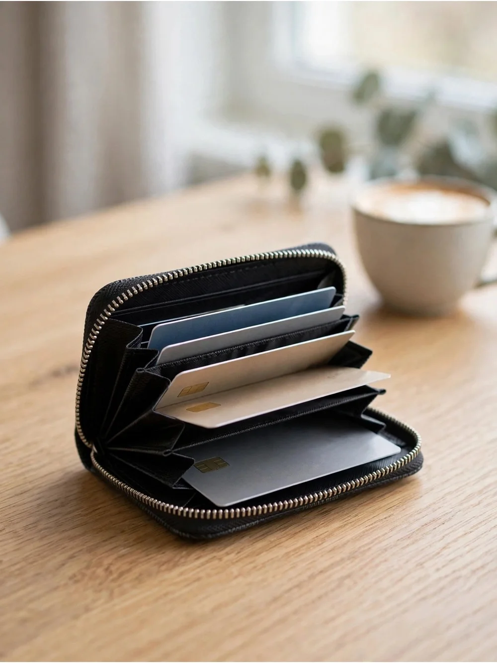 Graphite Check Zip Card Holder with Gold-Tone Pull